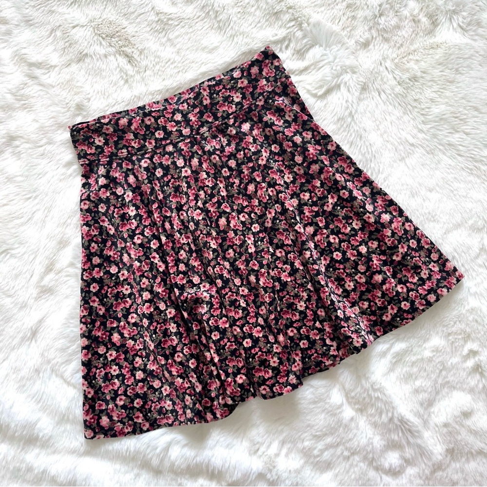 Hollister Velvet Red and Black Floral Skirt